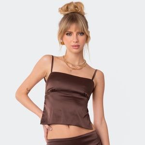 Brown Satin Open Back Top